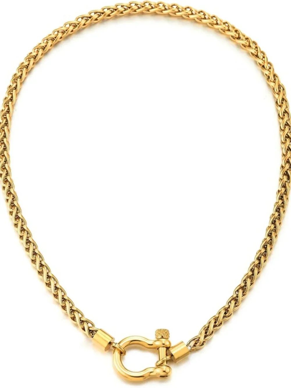 Stylish Stainless Steel Wheat Chain Necklace with Horseshoe Clasp & Anchor